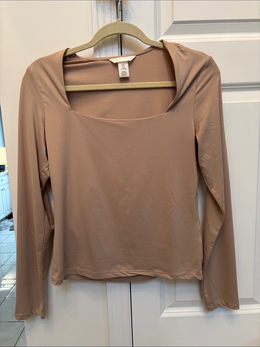 H&M Long Sleeve Square Neck Top - Beige